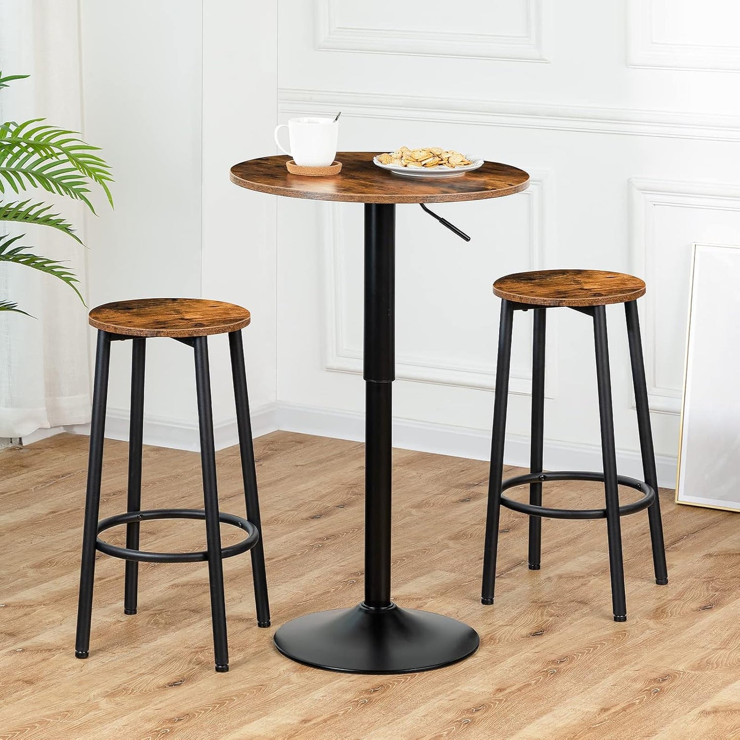 Bar Stools, Set of 2 Bar Chairs, Kitchen round Height Stools with Footrest, Breakfast Bar Stools, Sturdy Steel Frame, for Dining Room, Kitchen, Party, Easy Assembly, Rustic Brown BF03BY01