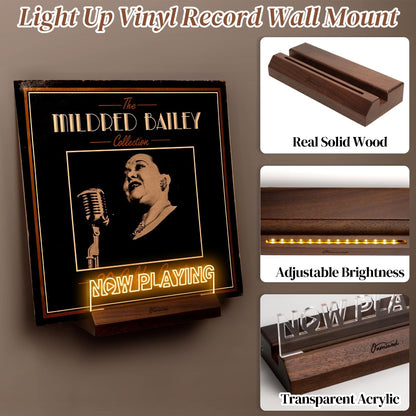 Light up Now Playing Vinyl Record Stand Wall Mount, Record Holder Wall with Adjustable Warm White Light, Wooden Acrylic Holder for Vinyl Album Display and Storage, Gifts for Music Lovers
