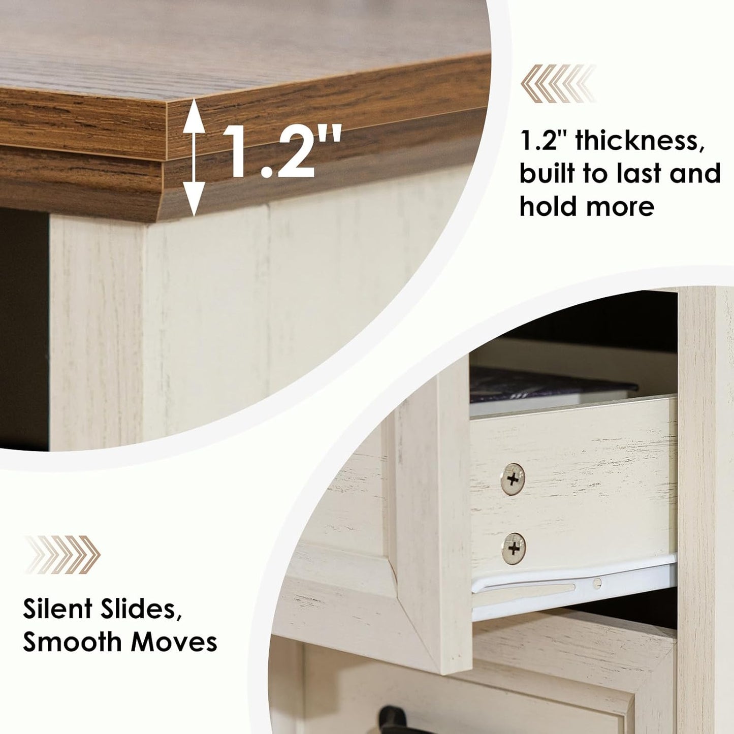 18'' Farmhouse Nightstand with Charging Station, Bedside Tables with Storage, Bed Side End Table with Open Shelf, 2 Drawers Wood Night Stand Dresser for Bedroom, Living Room, Rustic White