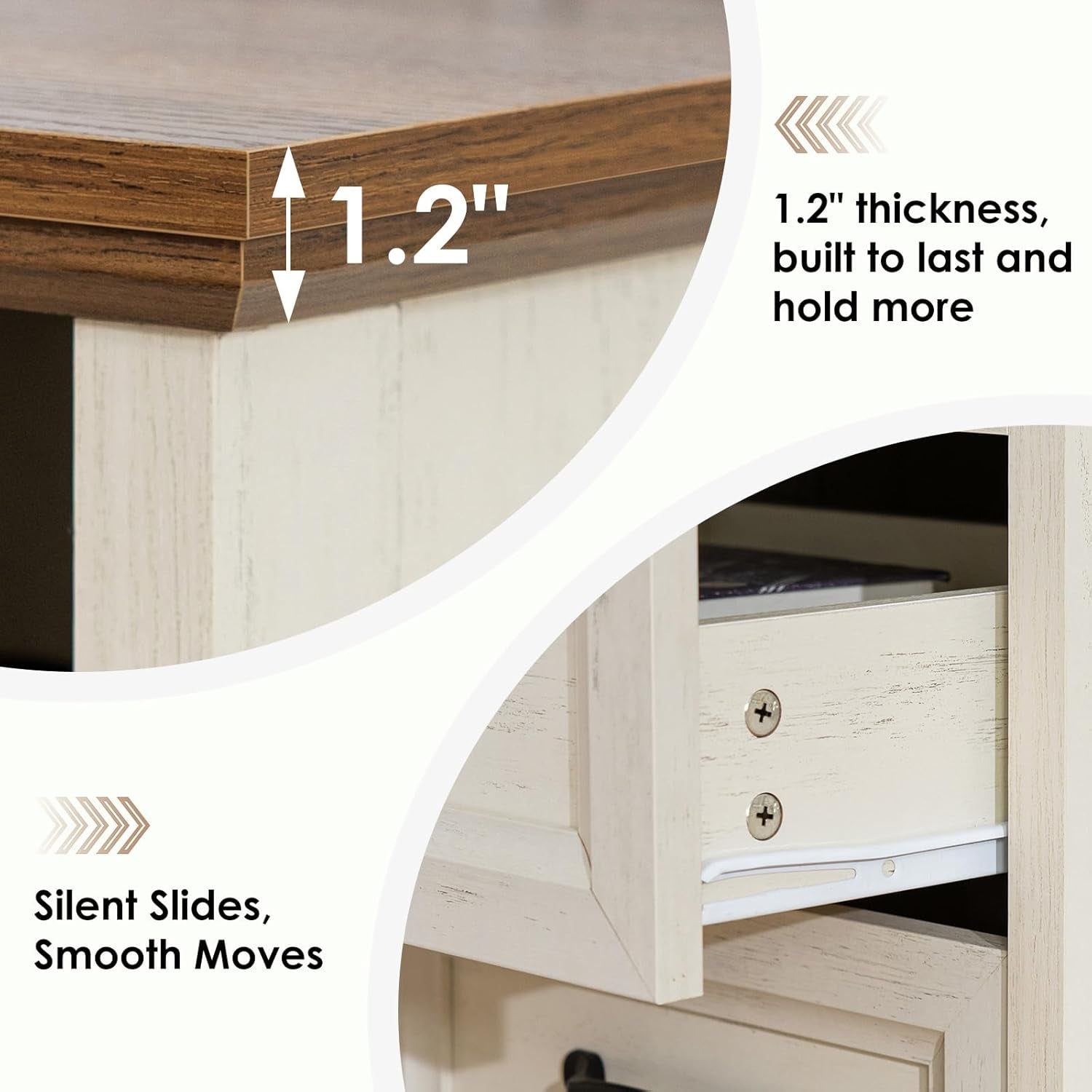 18'' Farmhouse Nightstand with Charging Station, Bedside Tables with Storage, Bed Side End Table with Open Shelf, 2 Drawers Wood Night Stand Dresser for Bedroom, Living Room, Rustic White