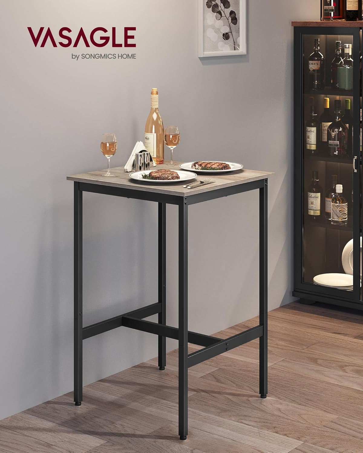 Bar Table, Small Kitchen Dining Table, High Top Pub Table, Height Cocktail Table for Living Room Party, Sturdy Metal Frame, 23.6 X 23.6 X 36.2 Inches for Narrow Spaces, Vintage White and Black