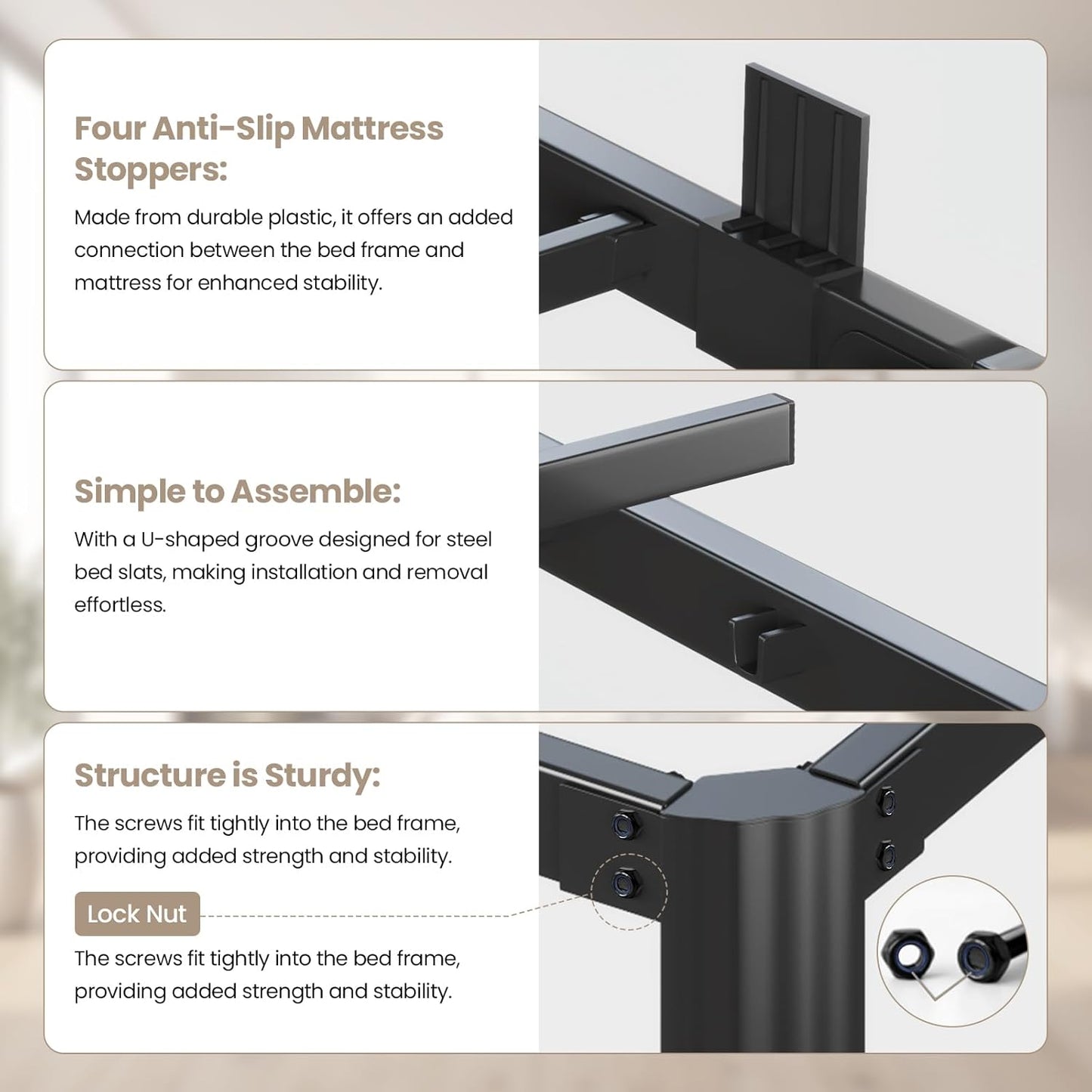 Metal Bed Frame Full Size, 14 Inch 3500 Lbs Heavy Duty Platform Bed Frames Steel Slats Noise Free No Box Spring Needed, Easy Assemble Sturdy Bedframe Rounded Corner with Storage and Mattress Retainers