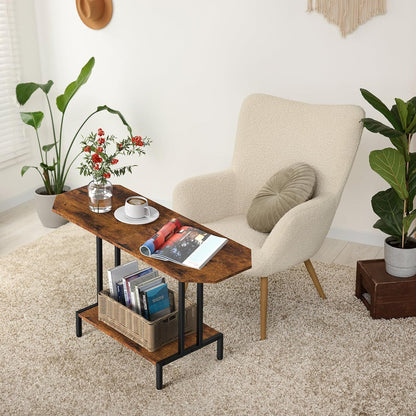 Rustic Coffee Table 2-Tier Wood Tea Table Coffee Tables for Living Room Industrial Rectangle Coffee Table for Large or Small Spaces Center Table with Storage Shelf, Brown
