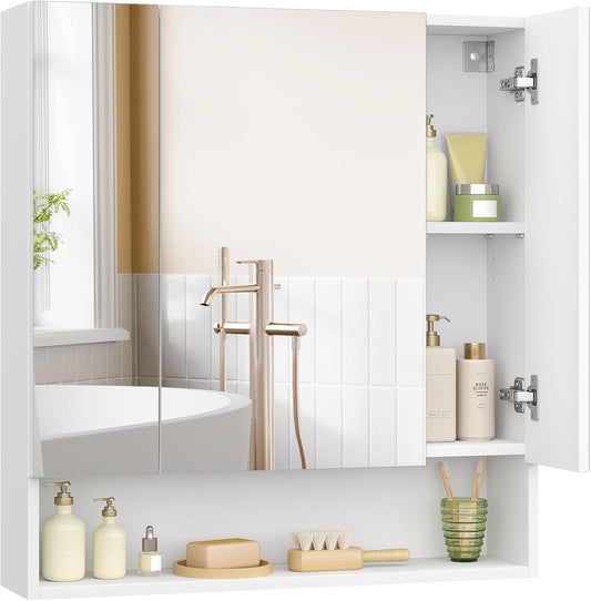 KAILYN Collection - Medicine Cabinet Mirror, Bathroom Wall Mirror Cabinet with Storage, Open Compartment, Adjustable Shelves, 6.5 X 27.6 X 29.5 Inches, Cloud White UBBK129W01