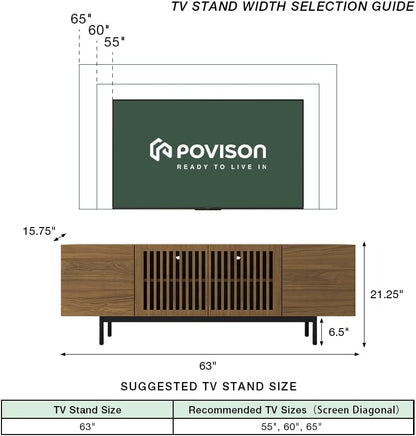 Full Assembled Mid-Century Modern TV Stand with Slatted Doors, Wood Media Console for 65 Inch TV, TV Console with Tall-Cast Metal Legs, Entertainment Center with Storage for Living Room