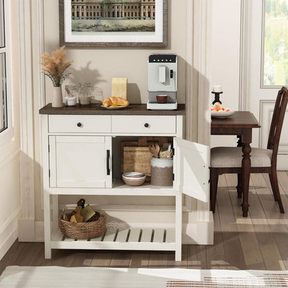 Farmhouse Console Table, Entryway Table with Storage Shelf, Coffee Bar Cabinet, Narrow Buffet Sideboard for Kitchen, Hallway, Living Room, White