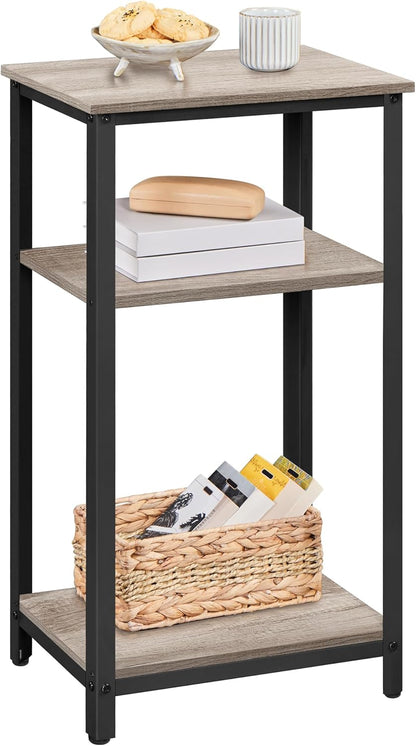 30 in Tall End Table, 3-Tier with Strong Wooden Shelves, Small Side Table with Metal Frame for Living Room Office, Small Places, Gray