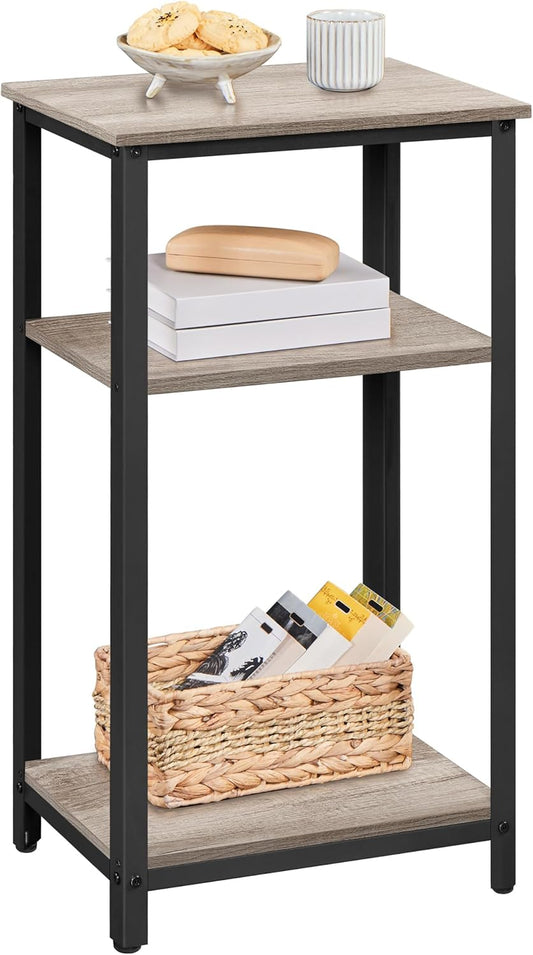 30 in Tall End Table, 3-Tier with Strong Wooden Shelves, Small Side Table with Metal Frame for Living Room Office, Small Places, Gray