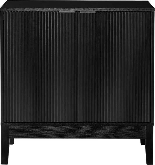 2-Door Modern Storage Cabinet, Buffet, Sideboard, Media Cabinet, Cupboard, Entryway Accent Table, Bookcase W/Reeded Panels and Adjustable Shelves – Black