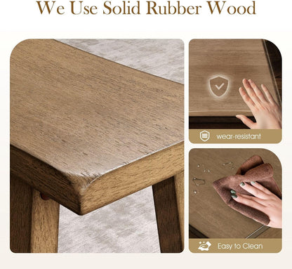 Dining Table Set for 4, Counter Height Table and Chairs, Kitchen Table Set with Bench and 2 Chairs, Small Breakfast Bar Dining Set, Rustic Caramel