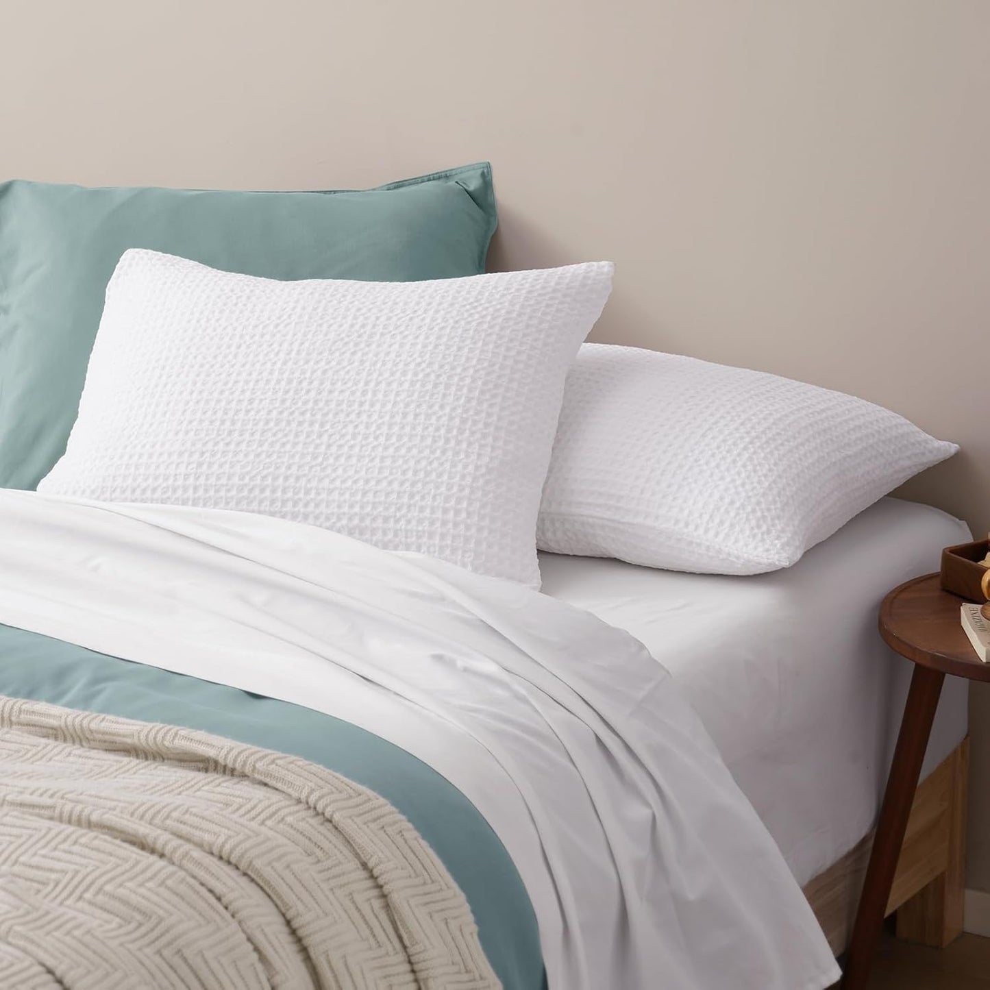 Ultra Soft Waffle Weave Pillow Shams King Size, No Insert, 2 Pack 20" X 36" Pillowcases,Breathable & Skin-Friendly Pillow Cases, Stylish Decorative Bed Pillow Cases Covers,White