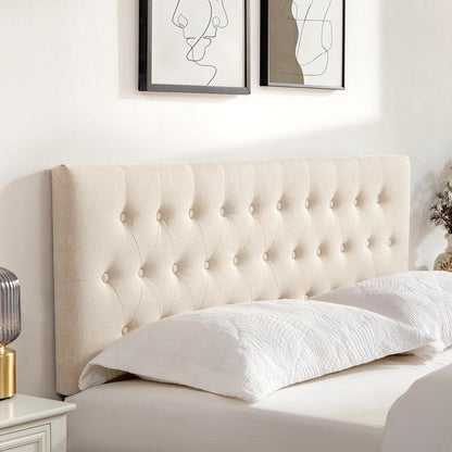 Tufted Upholstered Headboard Queen Size, Solid Wood Head Board with Durable Metal Legs, Adjustable Height Bed Headboard from 37” to 51” Fabric Headboard in Modern Button Design, Beige