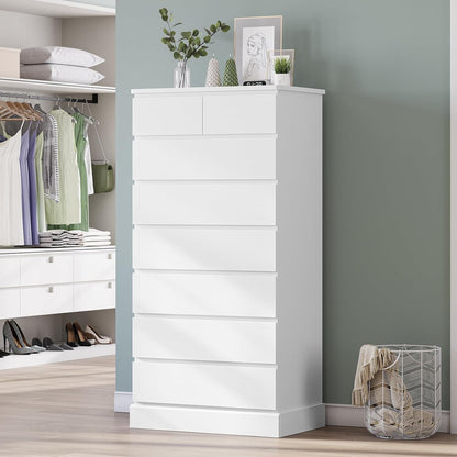 White Tall Dresser for Bedroom with 8 Drawers, 59.6" Tall Dressers & Chests of Drawers, Modern Wood Closet Organizer and Storage Cabinet, Large Vertical Dresser for Bedroom, Closet, Hallway