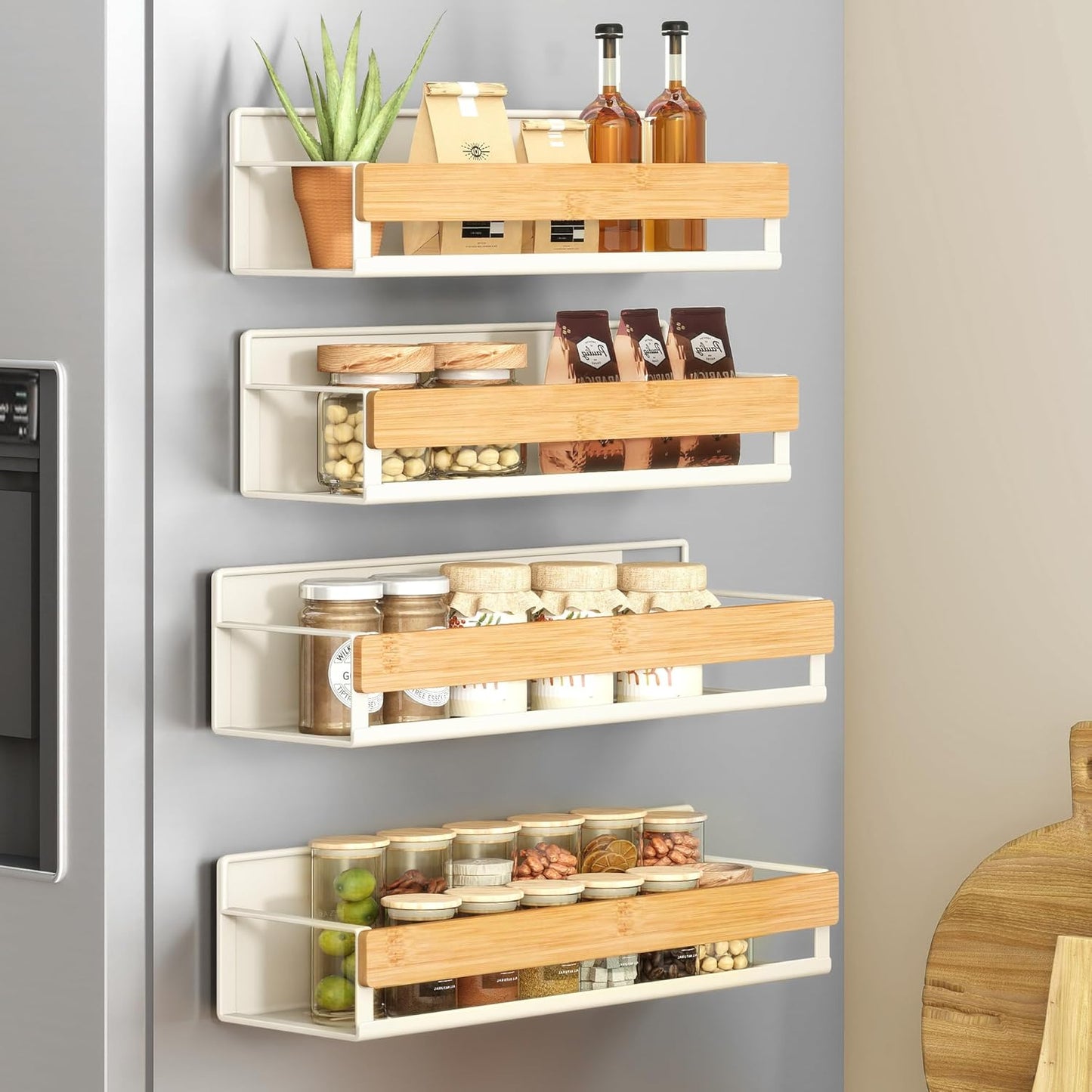 Magnetic Spice Rack for Refrigerator, Set of 4, 2 Large and 2 Small Kichen Magnetic Shelves for Microwave, Washing Machine, Spice Organizers, No Drilling Needed, Ink Black UKCS061B01