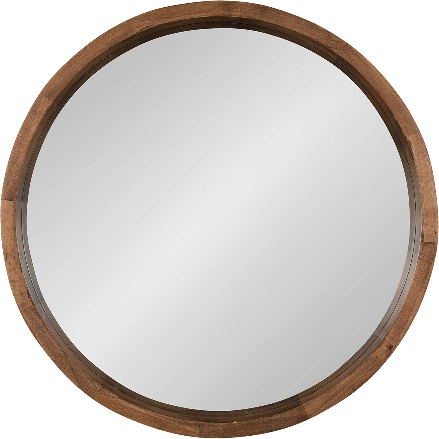 Hutton round Decorative Modern Wood Frame Wall Mirror, 22 Inch Diameter, Natural Rustic