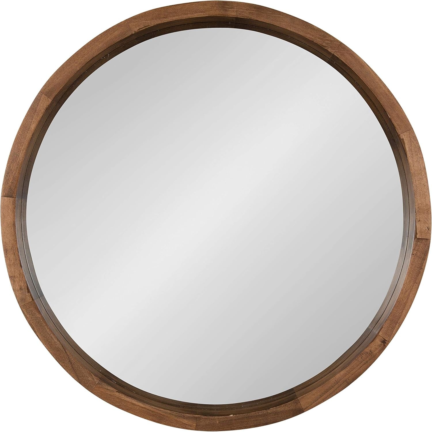 Hutton round Decorative Modern Wood Frame Wall Mirror, 22 Inch Diameter, Natural Rustic