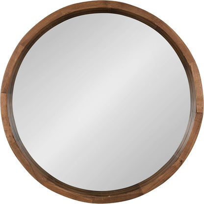 Hutton round Decorative Modern Wood Frame Wall Mirror, 22 Inch Diameter, Natural Rustic