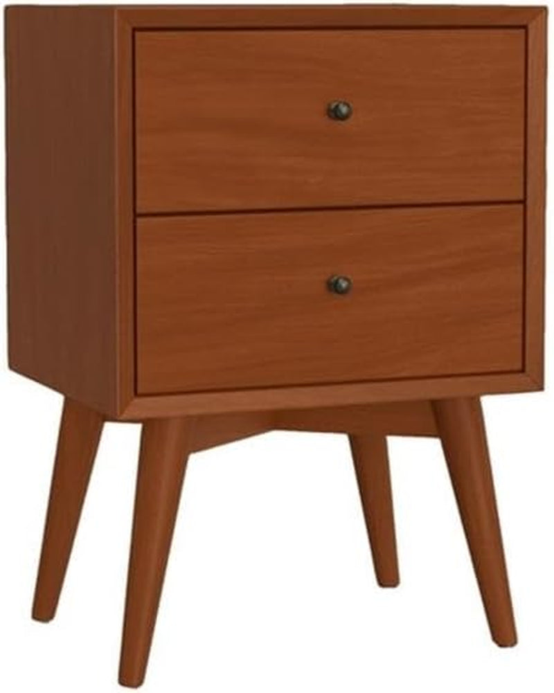 Flynn Mid Century Modern Mahogany Fully Assembled Bedroom Side Nightstand with 2 Bedside Storage Drawers, Chestnut