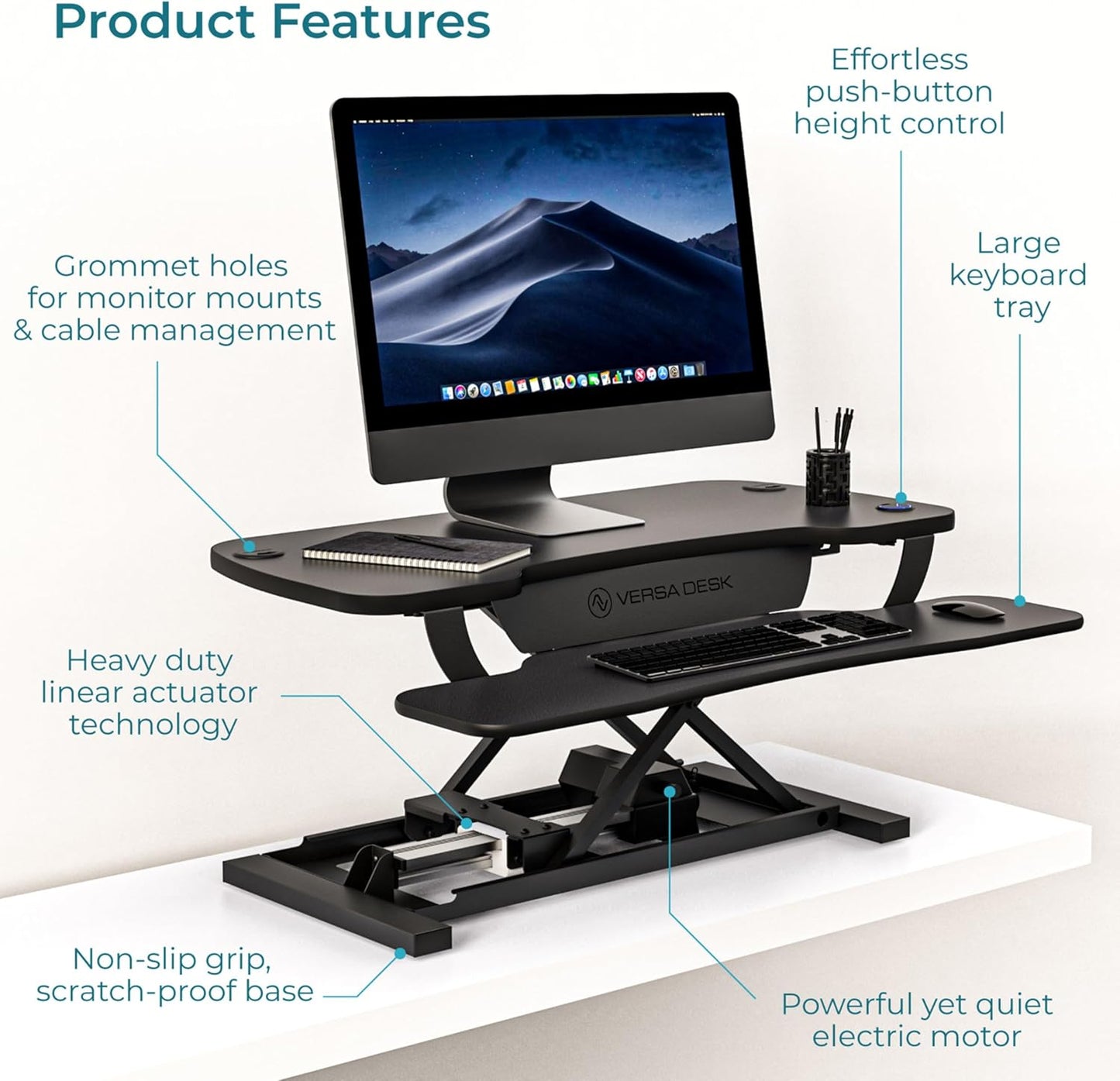 VRSADESK Powerpro™ Electric Standing Desk Converter - Height Adjustable Desk Riser with Keyboard Tray - Holds 80 Lbs - Built-In USB Charging Port - Ergonomic Sit Stand Workstation | White (36 Inch)