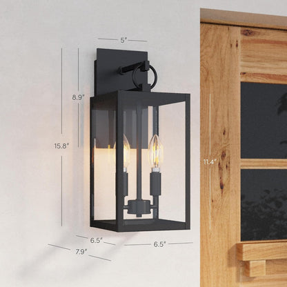 Ferris Outdoor Black Wall Sconce Light Fixture, Porch Lantern for Exterior with Iron Frame and Clear Glass Shade, Black/Clear