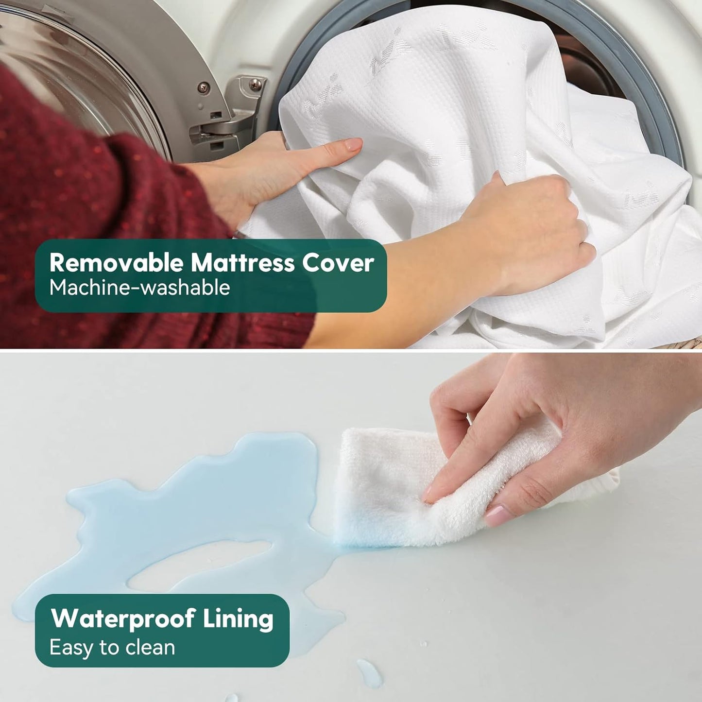 Breathable Crib Mattress, Dual-Sided, Memory Foam, Waterproof, Removable and Machine-Washable Cover, for Toddler and Baby 52" X 27.5"