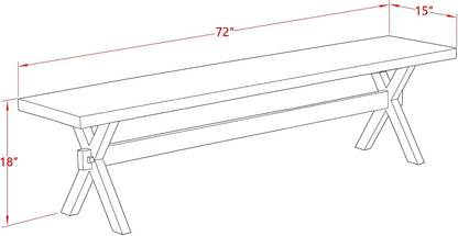 XB777 X-Style Modern Dining Room Bench with Wooden Seat, 72X15X18 Inch, Multi-Color