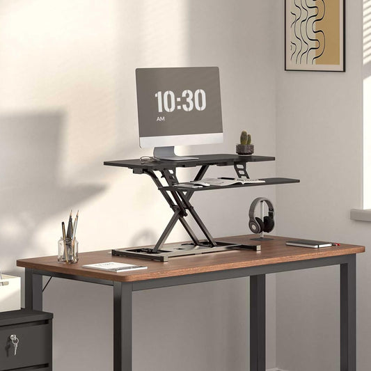 36-Inch Standing Desk Converter Height Adjustable Sit to Stand up Workstation, Dual Monitor and Laptop Riser with Wide Keyboard Tray, Black