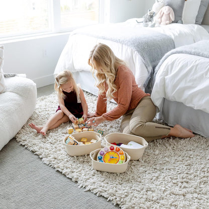 5-Piece Rectangle Storage Basket Set- Natural Cotton Rope Woven Baskets for Organizing! Small Basket for Montessori, Baby Nursery, Dog Toy Baskets, Cat Toy Box, Bathroom Organization Bin