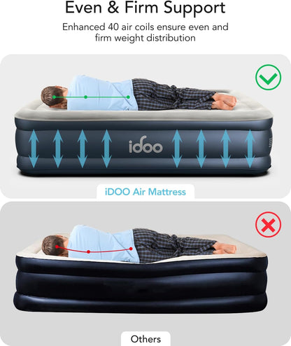 Queen Air Mattress with Built in Pump, 18 Raised Comfort Inflatable Blow up Mattress, Upgraded Four Chamber Portable Air Bed for Camping, Guests and Home, Colchon Inflable, 650 Lbs Max