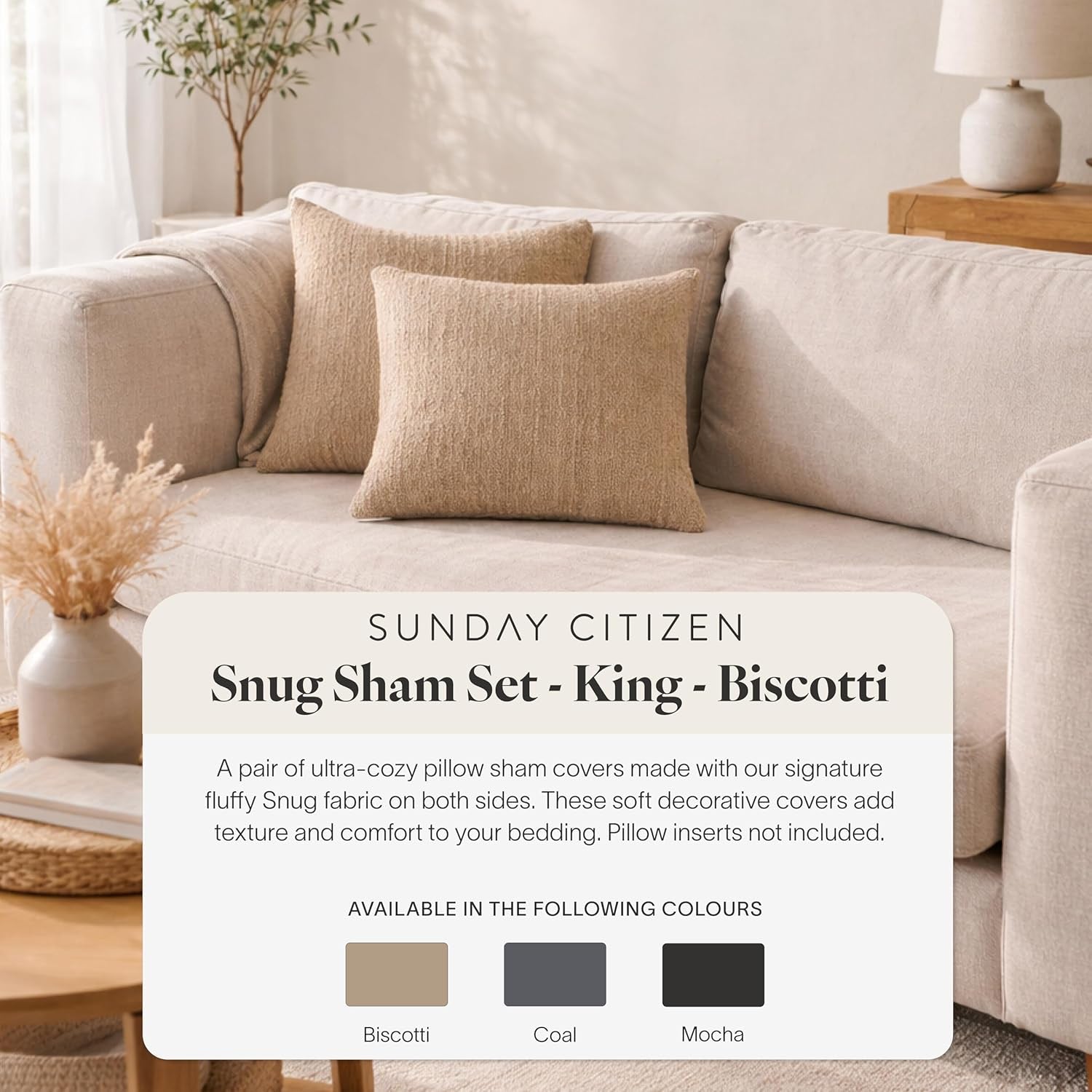 Snug Sham Set (Set of 2) – Ultra Soft Fluffy Pillow Shams, Decorative Bed Pillow Shams - Signature Snug Fabric, Hypoallergenic, Machine Washable - King Size (20.5" X 36.5") - Biscotti