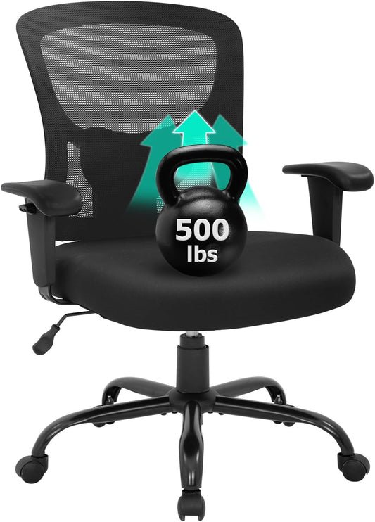 Big and Tall Office Chair 500Lbs Desk Chair Mesh Computer Chair with Lumbar Support Wide Seat High Back Task Executive Ergonomic Chair for Home Office (Black)
