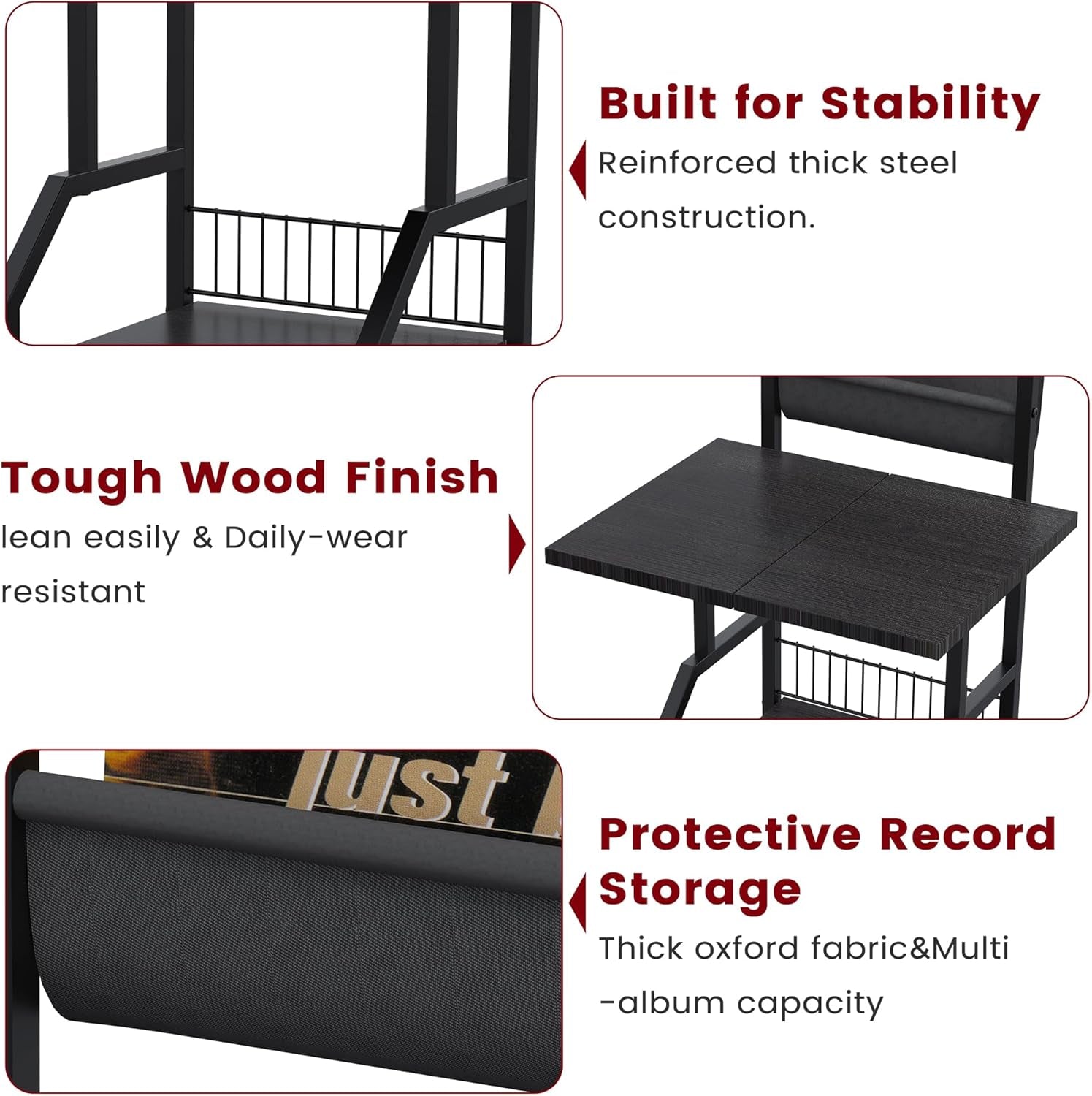 Record Player Stand with Vinyl Storage, Record Player Table Holds up to 200 Albums, 5-Tier Turntable Stand for Living Room, Black