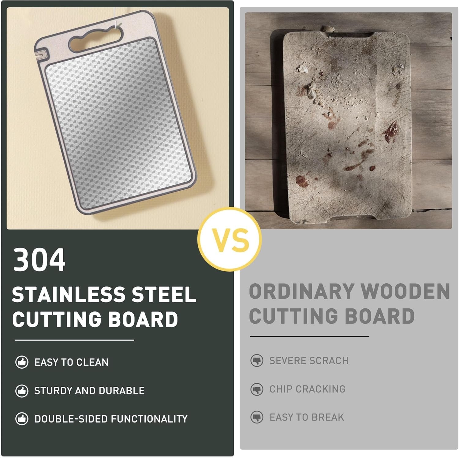 Stainless Steel Cutting Board with Handle Non-Toxic Chopping Large Big Small Metal Carving Kitchen Meat Butcher Block Not Titanium Wood Bamboo Glass Marble Stone Rubber Plastic Sink