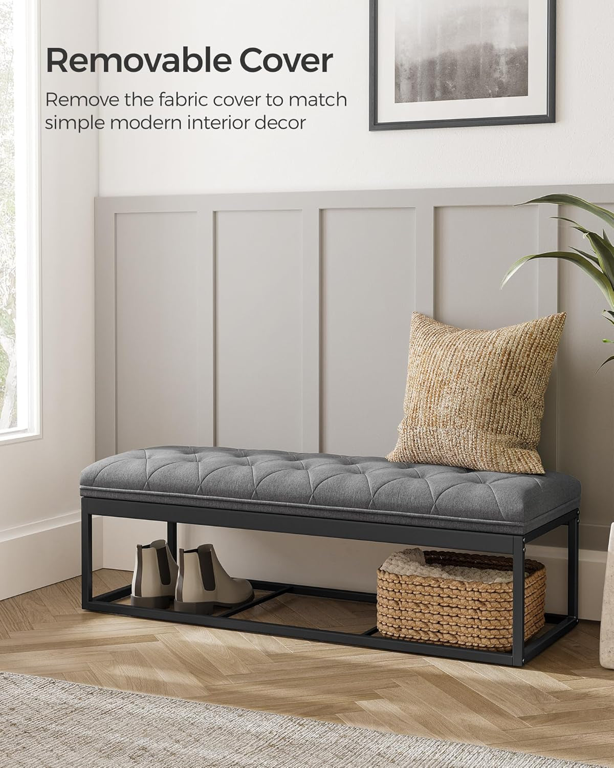 Storage Ottoman Bench, Foot Rest with Legs, 15.7 X 43.3 X 15.7 Inches, End of Bed Bench, Storage Chest, Load up to 660 Lb, for Living Room, Bedroom, Entryway, Dark Gray ULSF088G01
