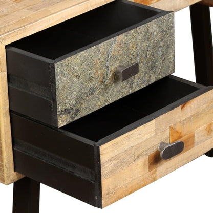 Reclaimed Wood Writing Desk, 43.3 Inch Teak & Steel Computer Table, Modern Home Office Study Furniture with 4 Drawers, Lacquered Finish, 19.7" D X 29.9" H