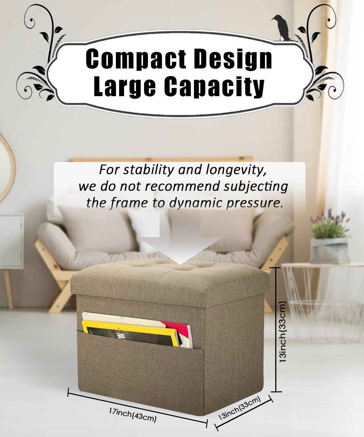 Ottoman Storage Ottoman Foot Rest Stool Foldable Bench Student Dormitory Bedroom and Entryway Storage 17 X 13 X 13