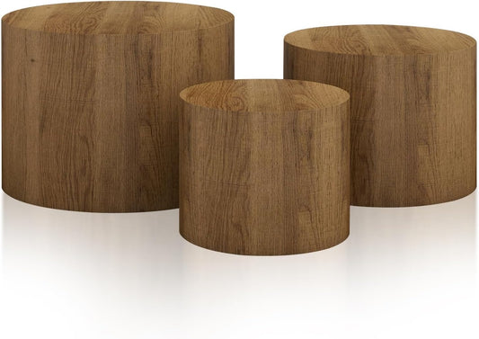 Nesting Coffee Table Set of 3, round Wooden Coffee Tables, Modern Circle Table for Living Room, Bedroom, Accent Side Table, Saving Space Design and No Need Assembly