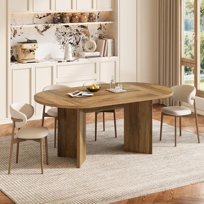 63" Rustic Oval Dining Table for 4-6, Sturdy MDF Farmhouse Kitchen Table with Metal Strip Base, for Living Room, Office, Restaurant, Multi-Use, Umber