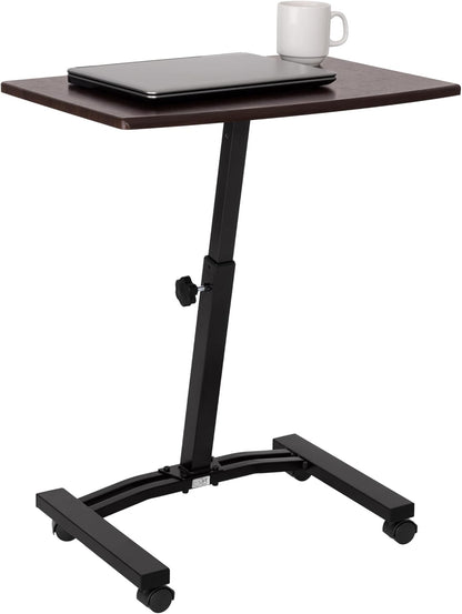 WEB162 Mobile Laptop Computer Desk Cart Height-Adjustable from 20.5" to 33", Slim, Walnut