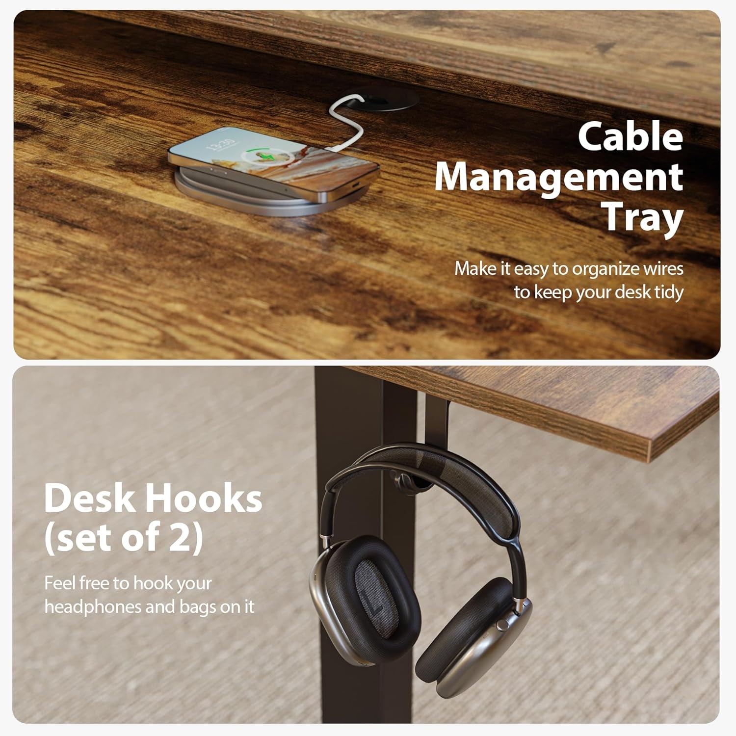 48 X 24 Inches Electric Standing Desk with 2 Storage Drawers, Adjustable Height Sit and Stand Computer Table with Splice Board, Rustic Brown