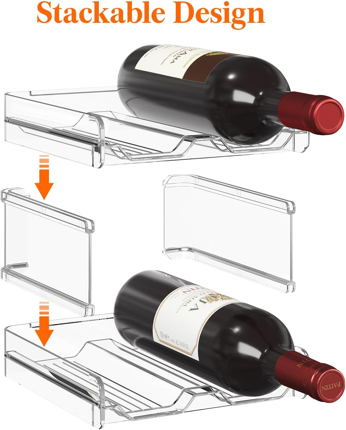 Plastic Stackable Wine Rack for Refrigerator, Cabinet, Countertop,Wine Bottle Holder, Water Bottle Organizer for Fridge, Pantry, Hold 4 Bottles