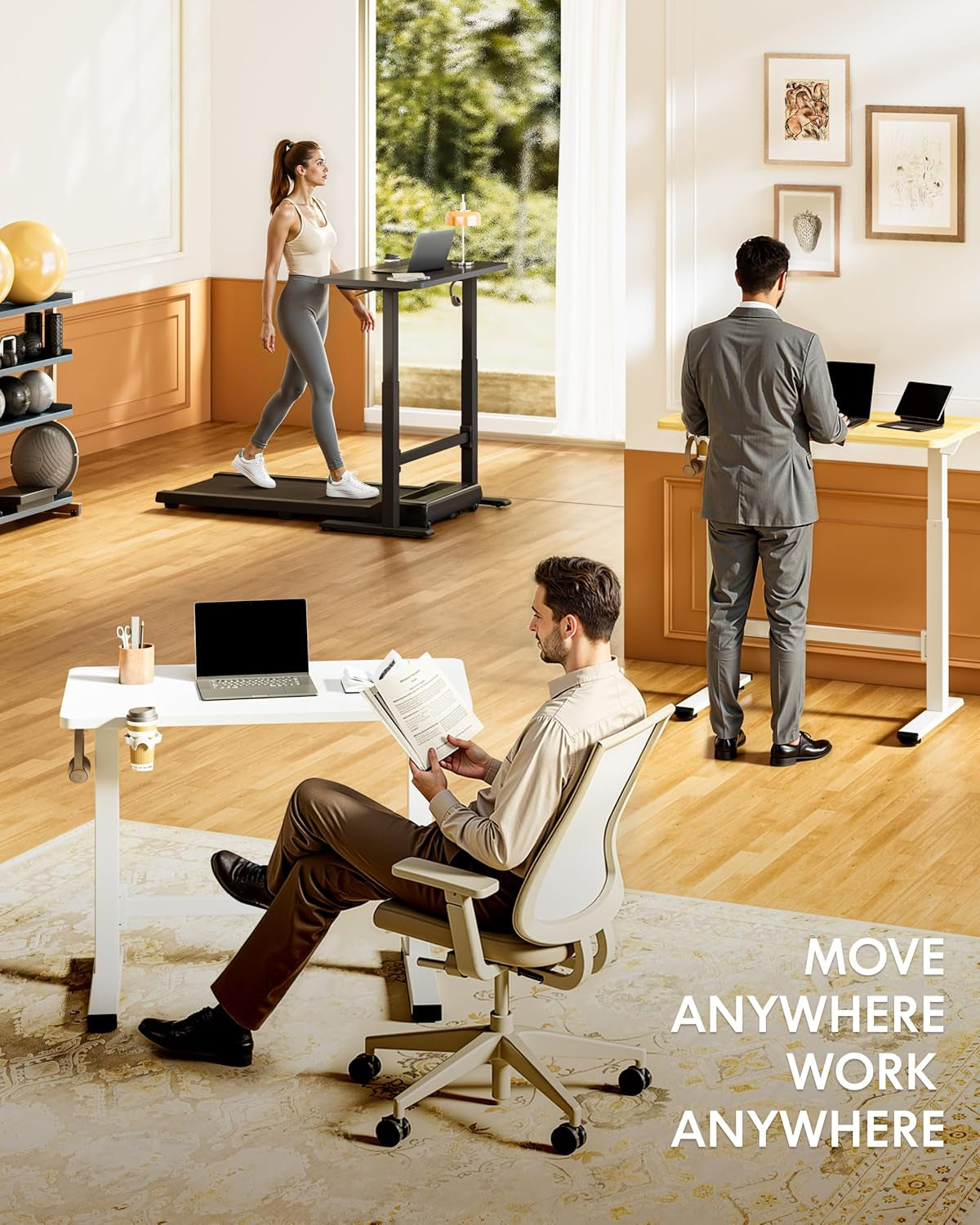 H7 plus Gas Spring Adjustable Standing Desk, Mobile Rolling Sit-Stand Table with Wheels, Cordless Stand up Desk for Small Spaces & Home Office, 32" One-Piece Desktop White,Height 27.6"–45"