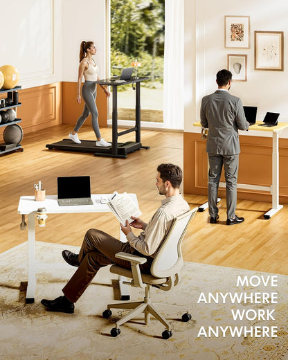 H7 plus Gas Spring Adjustable Standing Desk, Mobile Rolling Sit-Stand Table with Wheels, Cordless Stand up Desk for Small Spaces & Home Office, 32" One-Piece Desktop White,Height 27.6"–45"