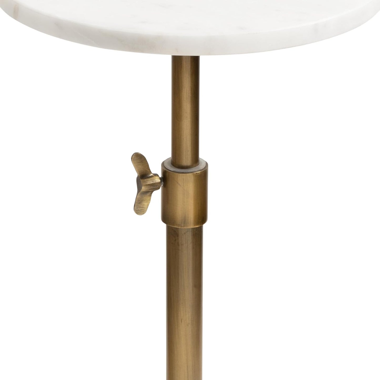 Engles Traditional Adjustable-Height Pedestal Drink Table, 10 X 10 X 30, White Marble and Antique Brass, Vintage round Indoor Metal Plant Stand with Authentic Marble Tabletop