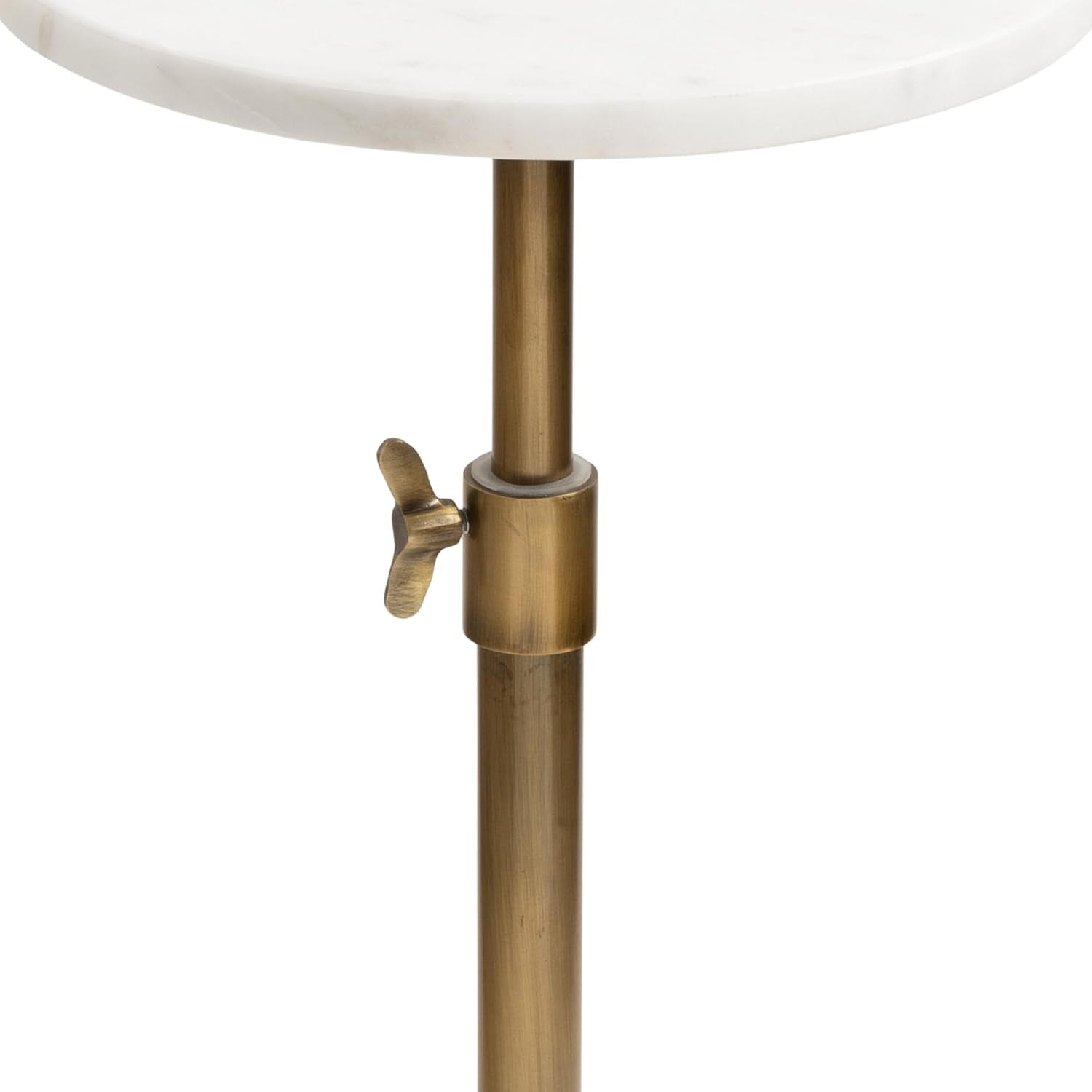 Engles Traditional Adjustable-Height Pedestal Drink Table, 10 X 10 X 30, White Marble and Antique Brass, Vintage round Indoor Metal Plant Stand with Authentic Marble Tabletop