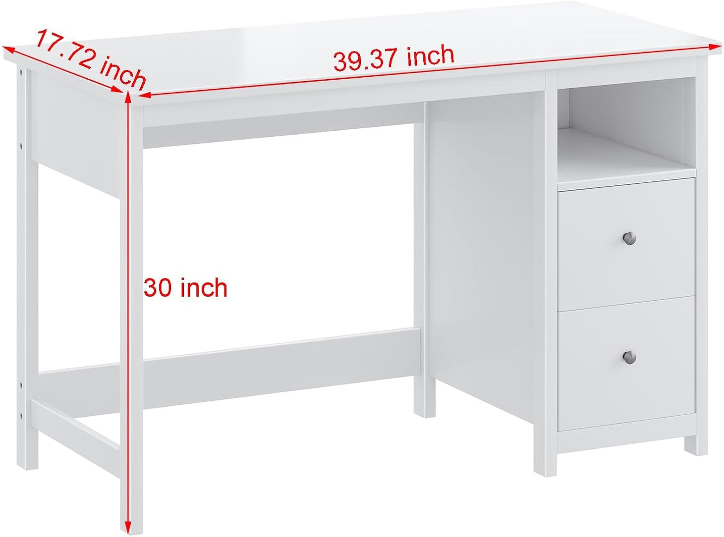 White Desk with Drawers,Modern Small Computer Desk for Home Office, Makeup Vanity Desk Dressing Table for Bedroom,Filing Cabinet Writing Table PC Desks for Study (White, 39.3")