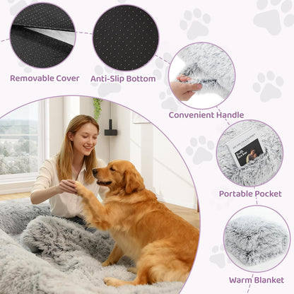 Human Dog Bed for Adults, 46 X 10 X 76 Long Human Size Dog Bed, Removable Cover, Orthopedic Design, Light Grey
