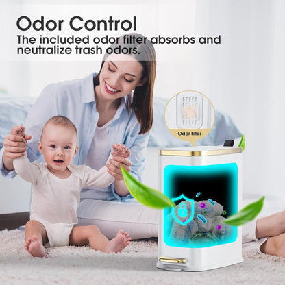 Small Bathroom Trash Can with Lid Soft Close-5L/1.3 Gal Stainless Steel Garbage Can-Step Pedal Wastebasket Slim Trash Bin for Office, Bedroom, Toilet, Live Room-White