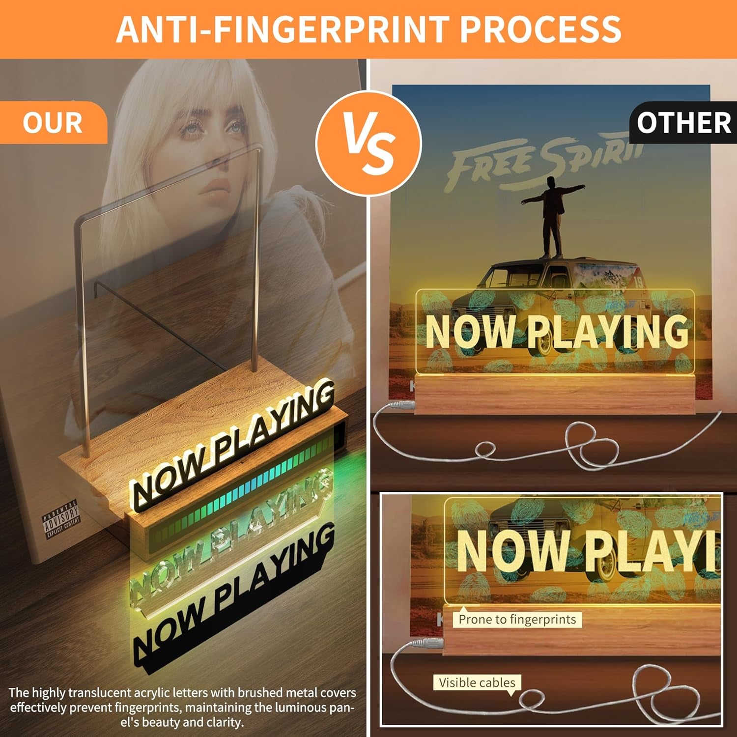 Now Playing Vinyl Record Stand, Light up Vinyl Record Display Stand with RGB Sound Control Pickup Rhythm Lights Bar, Warm White Light with Fingerprint-Proof Acrylic Letters