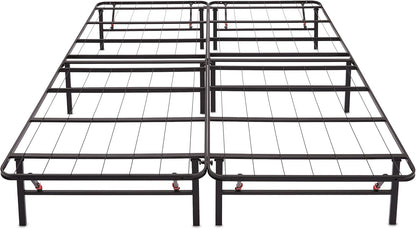 Bed Frame with Storage, Foldable Metal Platform, Sturdy Steel, No Box Spring Needed, 14-Inch High, Tool-Free Setup, Queen Size, Black